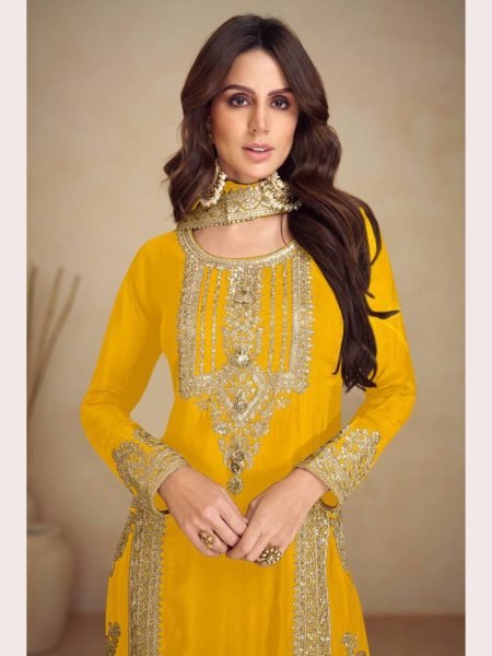 Exclusive yellow Chinon Sequence Embroidered  Kurti Suit for Party Wear Ready To Wear Collection