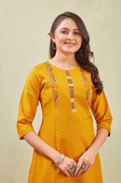 Exclusive Yellow Comfortable Cotton Embroidered Kurti Set for Everyday Wear Cotton Kurtis Wholesale