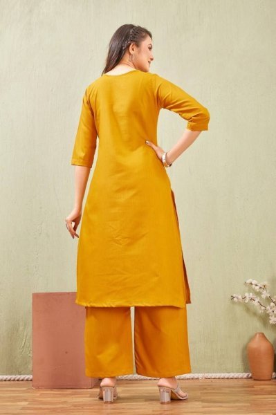 Exclusive Yellow Comfortable Cotton Embroidered Kurti Set for Everyday Wear Cotton Kurtis Wholesale