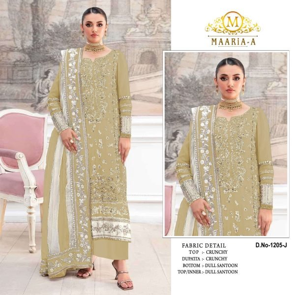 Exclusive Yellow Crunchy Fabric Suit with Embroidery and Khatli Work Pakistani Suits Wholesale
