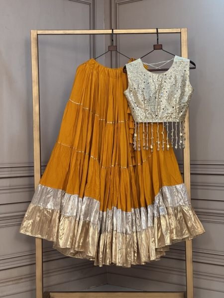 Exclusive Yellow Designer Lehenga Choli With Heavy Mirror Work And Golden Lace 