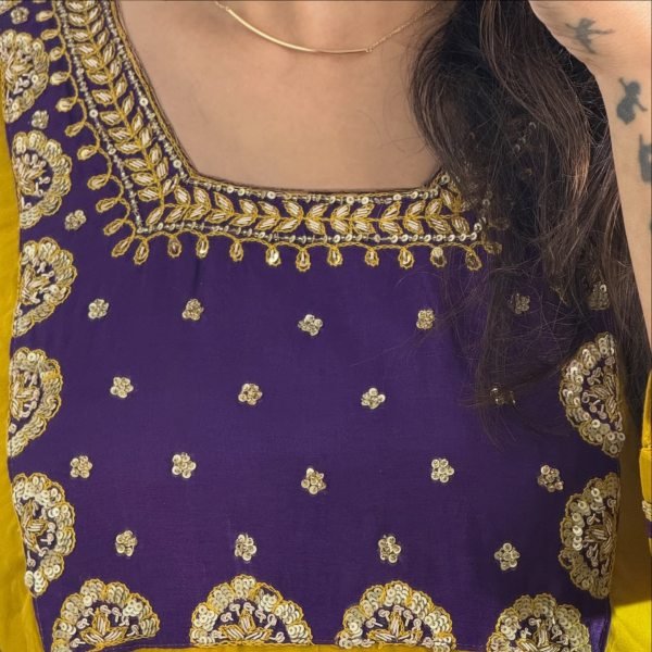 Exclusive Yellow PV Chanderi Kurti Pant Dupatta Set with Embroidery Work Anarkali Kurtis 