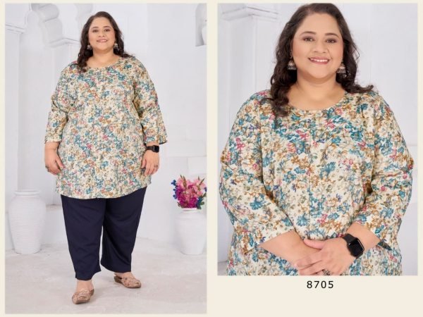 Export Quality Blue Rayon Slub Designer Top for Curvy Women Plus Size Kurti / Gown