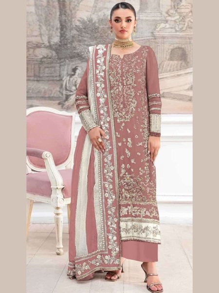 Export Quality Peach Designer Suit Set for Resellers and Wholesale Salwar Kameez