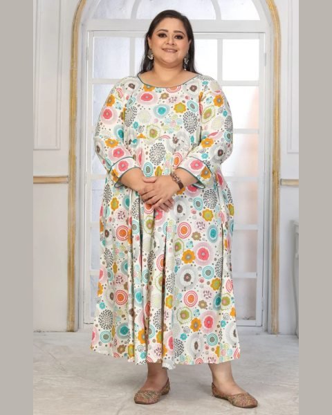 Export Quality White Rayon Long Kurti in Big Sizes for Comfortable Styling Plus Size Kurti / Gown