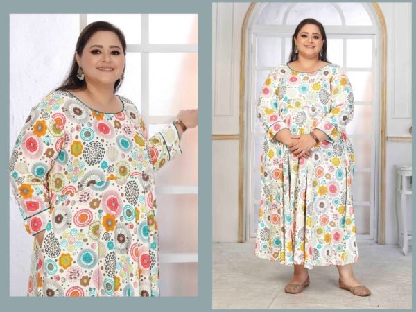 Export Quality White Rayon Long Kurti in Big Sizes for Comfortable Styling Plus Size Kurti / Gown