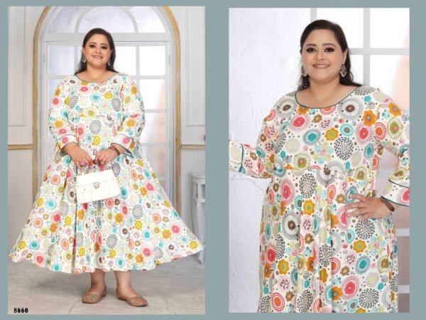 Export Quality White Rayon Long Kurti in Big Sizes for Comfortable Styling Plus Size Kurti / Gown