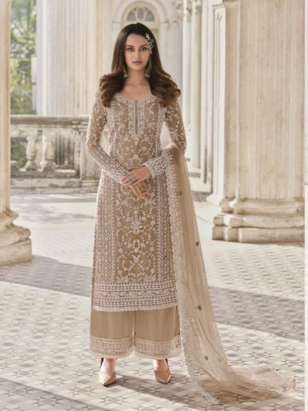 Exquisite Beige Engagements Wear Salwar Suit with Matching Dupatta for Exporters