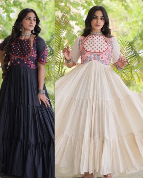 Exquisite Black Ethnic Wear Kora Cotton Gown with Full Cotton Lining For Navrati Anarkali Kurtis 