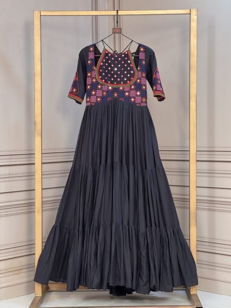 Exquisite Black Ethnic Wear Kora Cotton Gown with Full Cotton Lining For Navrati Anarkali Kurtis 