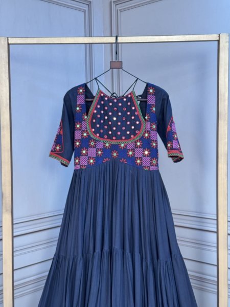 Exquisite Black Ethnic Wear Kora Cotton Gown with Full Cotton Lining For Navrati Anarkali Kurtis 