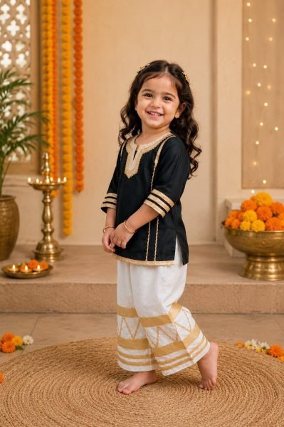 Exquisite Black Kids Girls Cotton Blend Palazzo Outfit with Gota Work at Factory Price Girls Wear