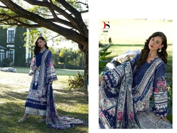 Exquisite Blue Cotton Kurti Bottom Dupatta Set with Chiffon Print Dupatta Pakistani Suits Wholesale