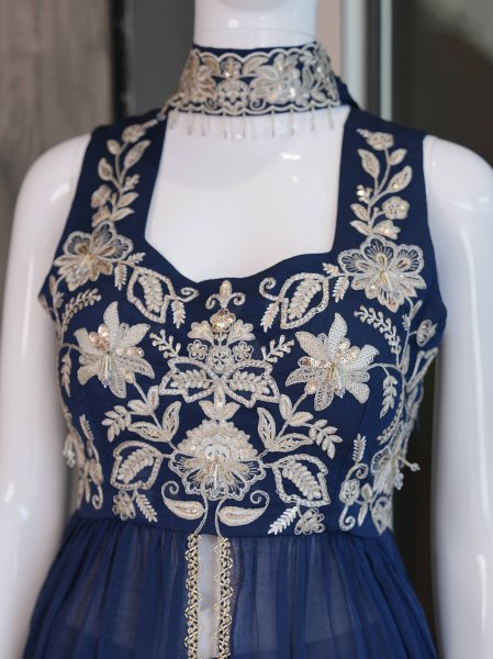 Exquisite Blue Designer Indo Western Palazzo Set with Embroidery Work Ready To Wear Collection