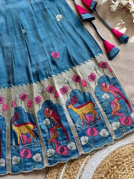 Exquisite Blue Girls Festive Wear Vichitra Silk Peplum Lehenga Set For Festival Girls Wear
