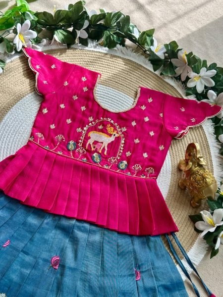 Exquisite Blue Girls Festive Wear Vichitra Silk Peplum Lehenga Set For Festival Girls Wear