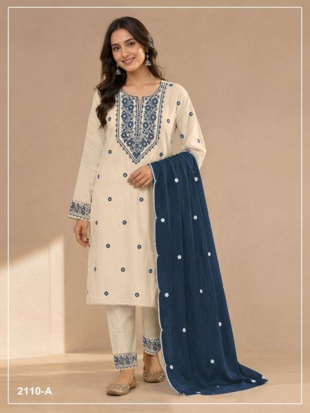 Exquisite Blue Khadi Cotton Suit Set with Sequins Embroidery and Dupatta Salwar Kameez