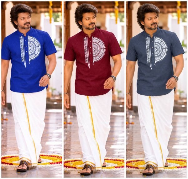 Exquisite Blue Premium Printed Magic Cotton Jippa Shirt with Matching Dhoti Mens Shirt