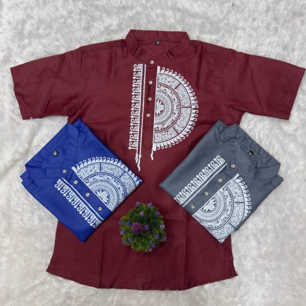 Exquisite Blue Premium Printed Magic Cotton Jippa Shirt with Matching Dhoti Mens Shirt