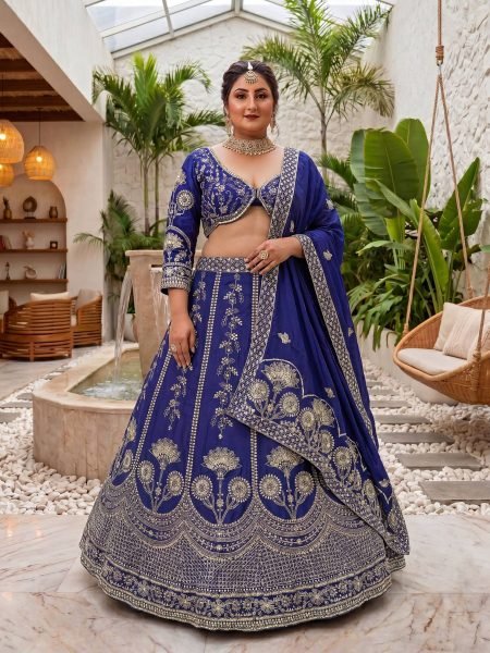 Exquisite Blue Royal Designer Chinon Silk Lehenga Choli for Festive and Wedding Fashion 