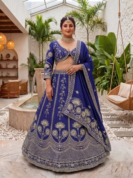 Exquisite Blue Royal Designer Chinon Silk Lehenga Choli for Festive and Wedding Fashion Bridal Lehenga Choli