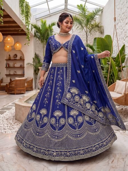 Exquisite Blue Royal Designer Chinon Silk Lehenga Choli for Festive and Wedding Fashion Bridal Lehenga Choli