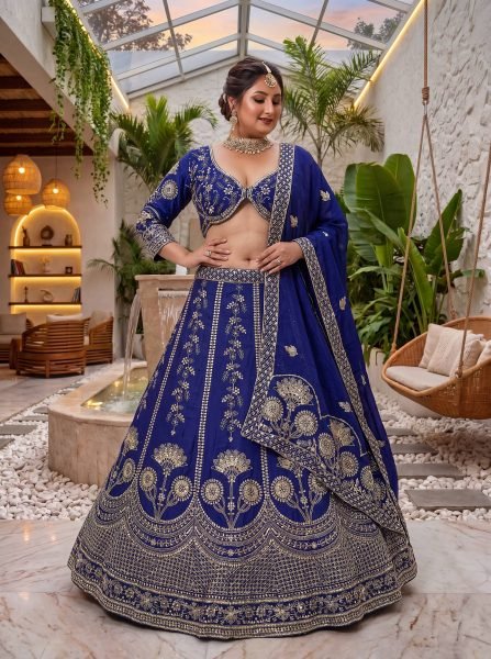 Exquisite Blue Royal Designer Chinon Silk Lehenga Choli for Festive and Wedding Fashion Bridal Lehenga Choli