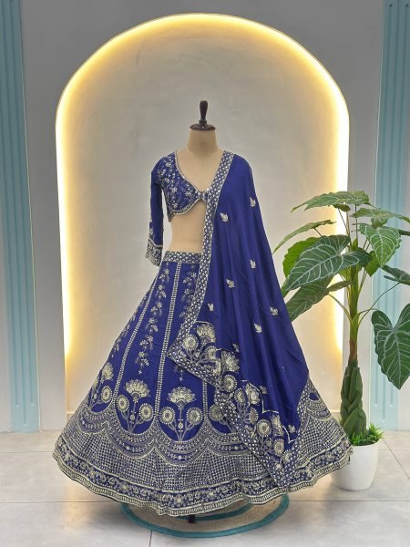 Exquisite Blue Royal Designer Chinon Silk Lehenga Choli for Festive and Wedding Fashion Bridal Lehenga Choli