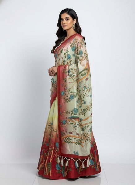 Exquisite Cream Maroon Dola Silk Digital Print Lehenga Choli Set For Navrati At Wholesale Rate Designer Lehenga Choli