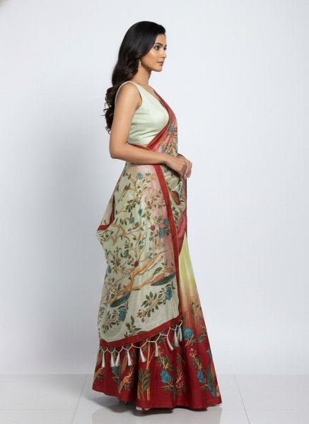 Exquisite Cream Maroon Dola Silk Digital Print Lehenga Choli Set For Navrati At Wholesale Rate Designer Lehenga Choli