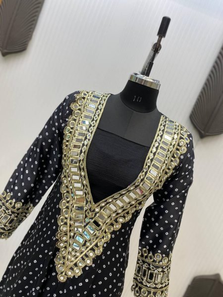 Exquisite Digital Printed Chinon Kurti Set with Real Mirror Work and Embroidery Designer 3 Piece Set Best Quality Wholesale Supplier 3 Piece Kurti Set