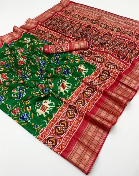 Exquisite Green Rudraksh Patola Silk Zari Border Patola Saree Collection Patola Silk Sarees Wholesale