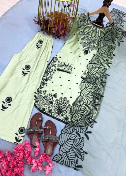 Exquisite Green Satin Kurti Set With Organza Dupatta For Wholesale Manufacturer Ready To Wear Collection