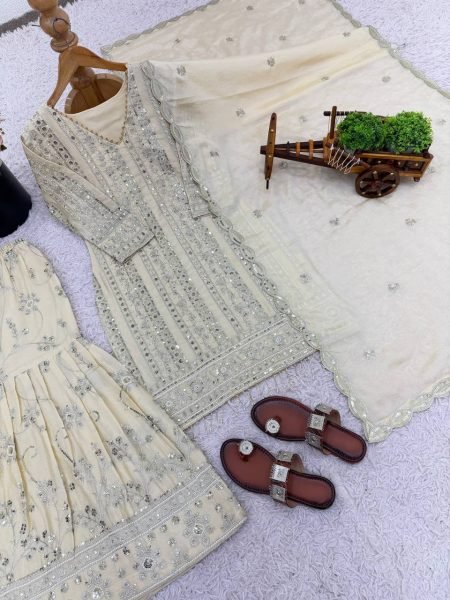 Exquisite Heavy Faux Georgette Kurti Plazzo Set with Rivet Moti   Full Sleeve Kurti at Manufacturer Rate Ready To Wear Collection