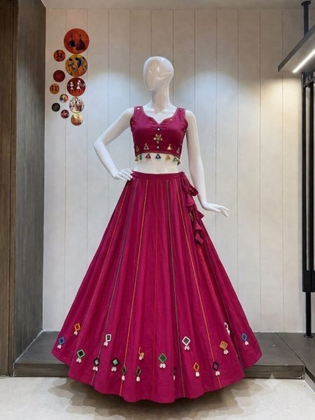 Exquisite Hot Pink Fully Stitched Rayon Cotton Lehenga Choli with Canvas Stitching 