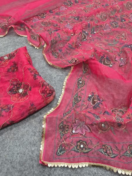 Exquisite Hot Pink Party Wear Tabby Silk Saree with Heavy Sequin Cutdana Work at Manufacturer  Silk Sarees Wholesale