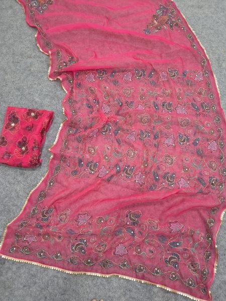 Exquisite Hot Pink Party Wear Tabby Silk Saree with Heavy Sequin Cutdana Work at Manufacturer  Silk Sarees Wholesale
