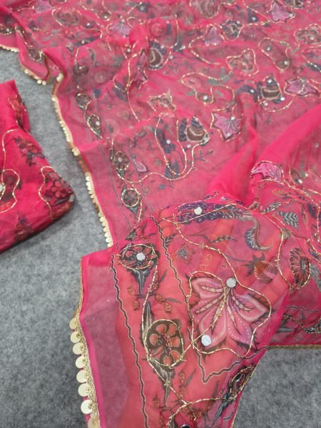 Exquisite Hot Pink Party Wear Tabby Silk Saree with Heavy Sequin Cutdana Work at Manufacturer  Silk Sarees Wholesale