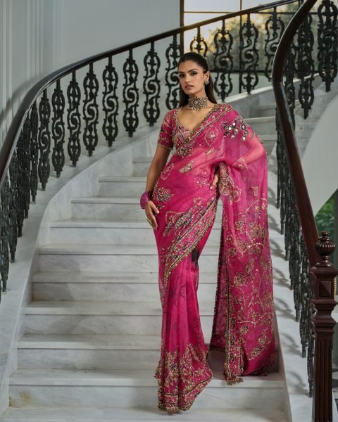 Exquisite Hot Pink Party Wear Tabby Silk Saree with Heavy Sequin Cutdana Work at Manufacturer  Silk Sarees Wholesale
