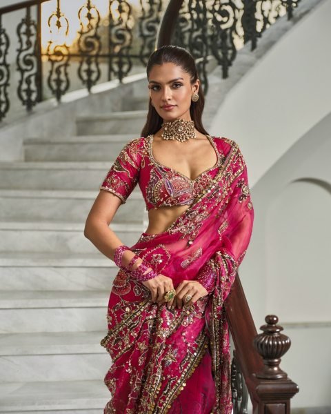 Exquisite Hot Pink Party Wear Tabby Silk Saree with Heavy Sequin Cutdana Work at Manufacturer  Silk Sarees Wholesale