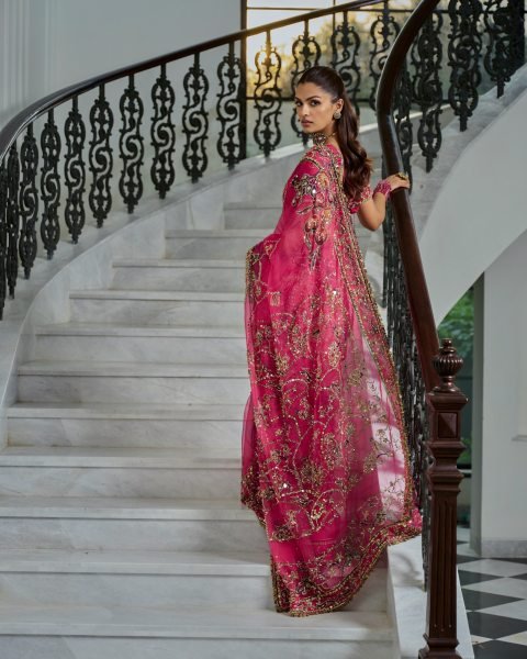 Exquisite Hot Pink Party Wear Tabby Silk Saree with Heavy Sequin Cutdana Work at Manufacturer  Silk Sarees Wholesale