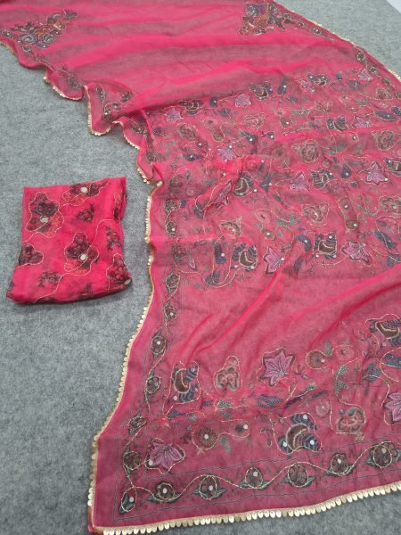 Exquisite Hot Pink Party Wear Tabby Silk Saree with Heavy Sequin Cutdana Work at Manufacturer  Silk Sarees Wholesale