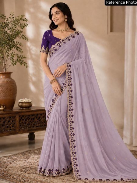 Exquisite Lavender Trendy Star Georgette Saree Collection for Wholesale Buyers 