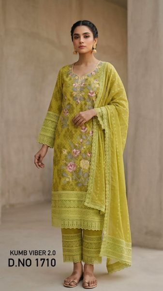 Exquisite Lime Yellow Heavy Georgette Suit with Digital Prints and Embroidery Neck Work Pakistani Suits Wholesale