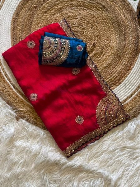 Exquisite Maroon Designer Space Silk Saree with Heavy Embroidered Border and Pallu Sarees 