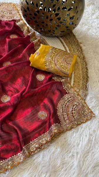 Exquisite Maroon Designer Space Silk Saree with Heavy Embroidered Border and Pallu Silk Sarees Wholesale