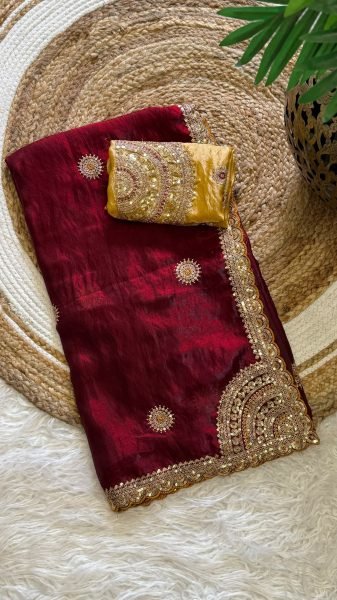 Exquisite Maroon Designer Space Silk Saree with Heavy Embroidered Border and Pallu Silk Sarees Wholesale