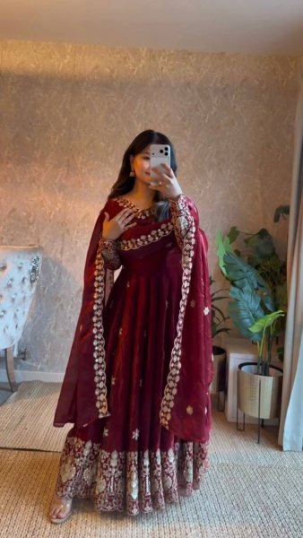 Exquisite Maroon Fendy Silk Anarkali Suit with Thread and Sequin Work for Wedding Wear Ready To Wear Collection