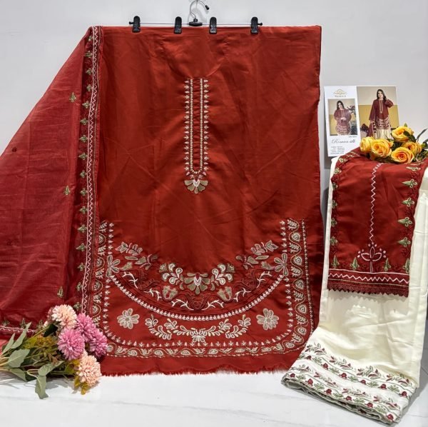 Exquisite Maroon Heavy Roman Silk Embroidered Top Bottom Dupatta Set at Wholesale Rate Designer Plazzo Salwar Suits Wholesale