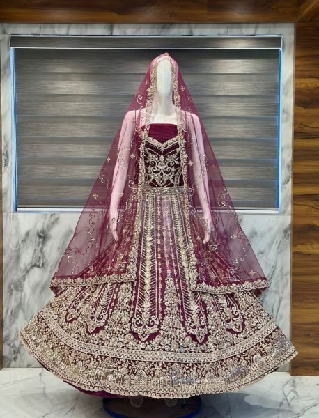 Exquisite Maroon Party Wear Velvet Lehenga with Sequins and Diamond Work for Women Bridal Lehenga Choli